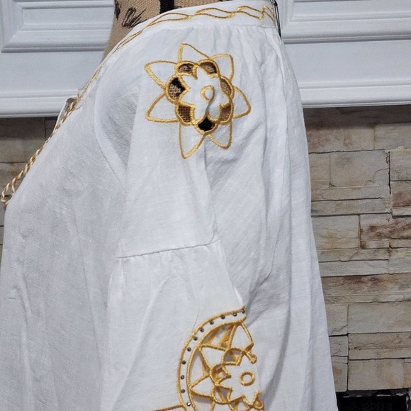 Anthropologie R D & Koko gold embroidered lantern sleeve peasant blouse‎ new!! - Picture 5 of 8